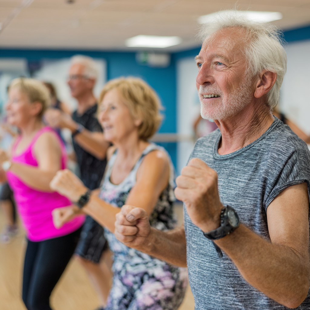 Experienced adults participating in guided fitness sessions